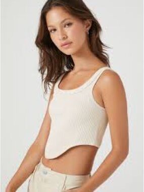 Sleeveless Ribbed Crop Tank Top - Butter Yellow / Cream